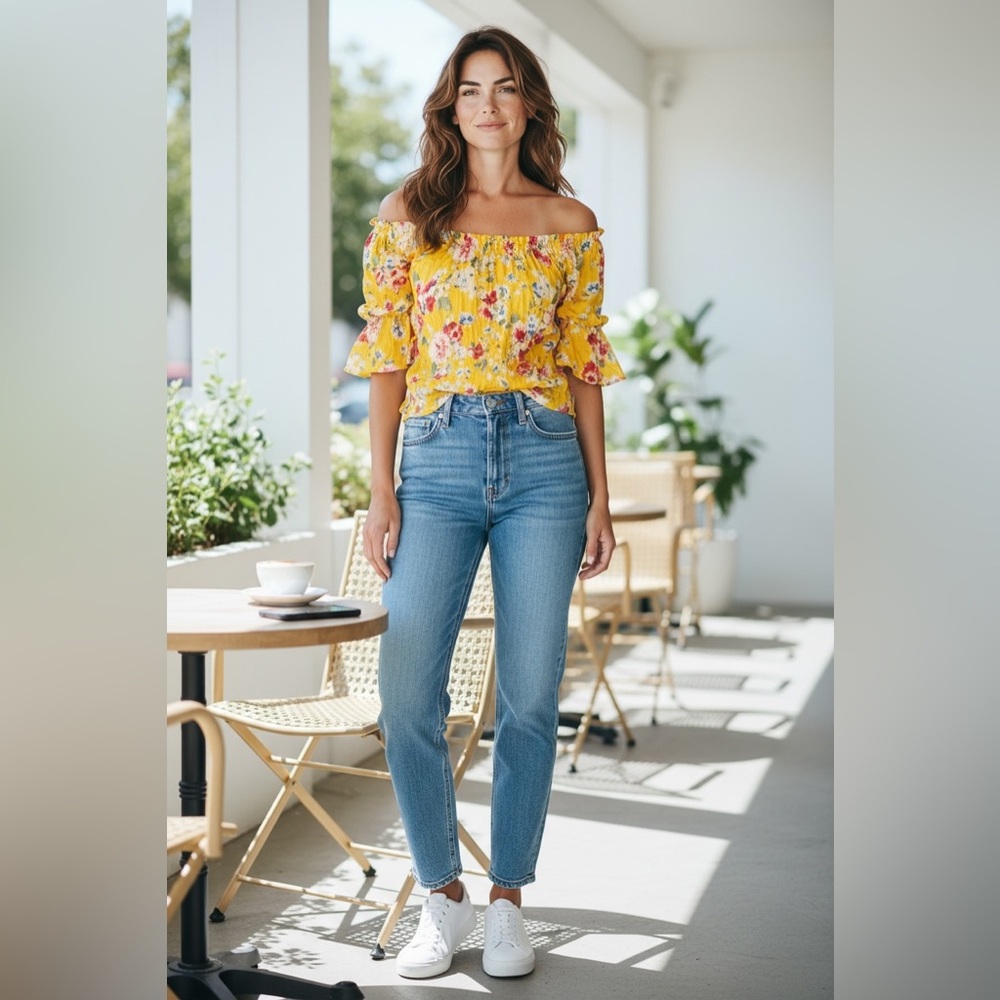 1 clique  Floral on or off Shoulder Yellow Top